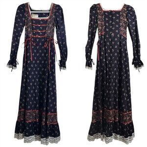 70s Gunne Sax Long Black Prairie Maxi Dress 5 = XS